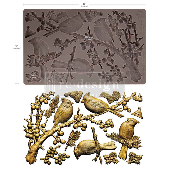 Silicone mold with bird and branch design. Cardinal Grace Mould by Redesign with Prima Christmas