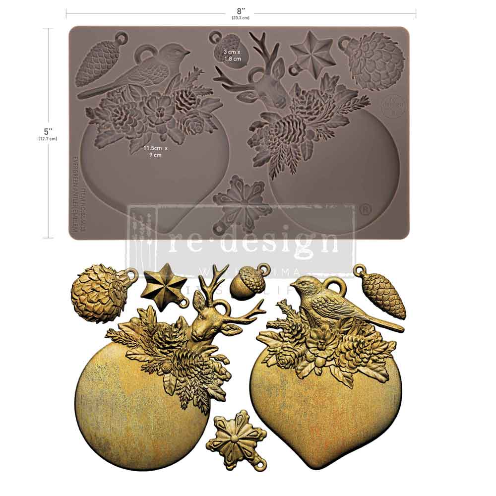 Silicone mold with Christmas-themed designs Evergreen Antler Emblem Mould by Redesign with Prima Christmas