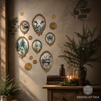 Decorative wall plates, Carved wooden decorative pieces silicone mold, shown with dimension labels on a white background. Evergreen Embers Mould by Redesign with Prima.