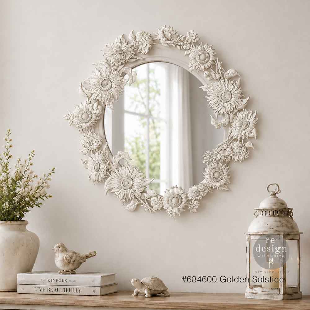 Decorative wall mirror with floral patterns Golden Solstice Sunflower Mould by Redesign with Prima