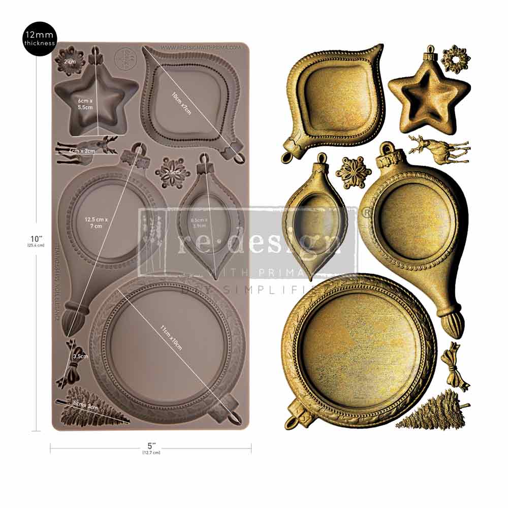 Silicone mold for making Christmas ornaments. Noel Elegance Mould by Redesign with Prima for Christmas
