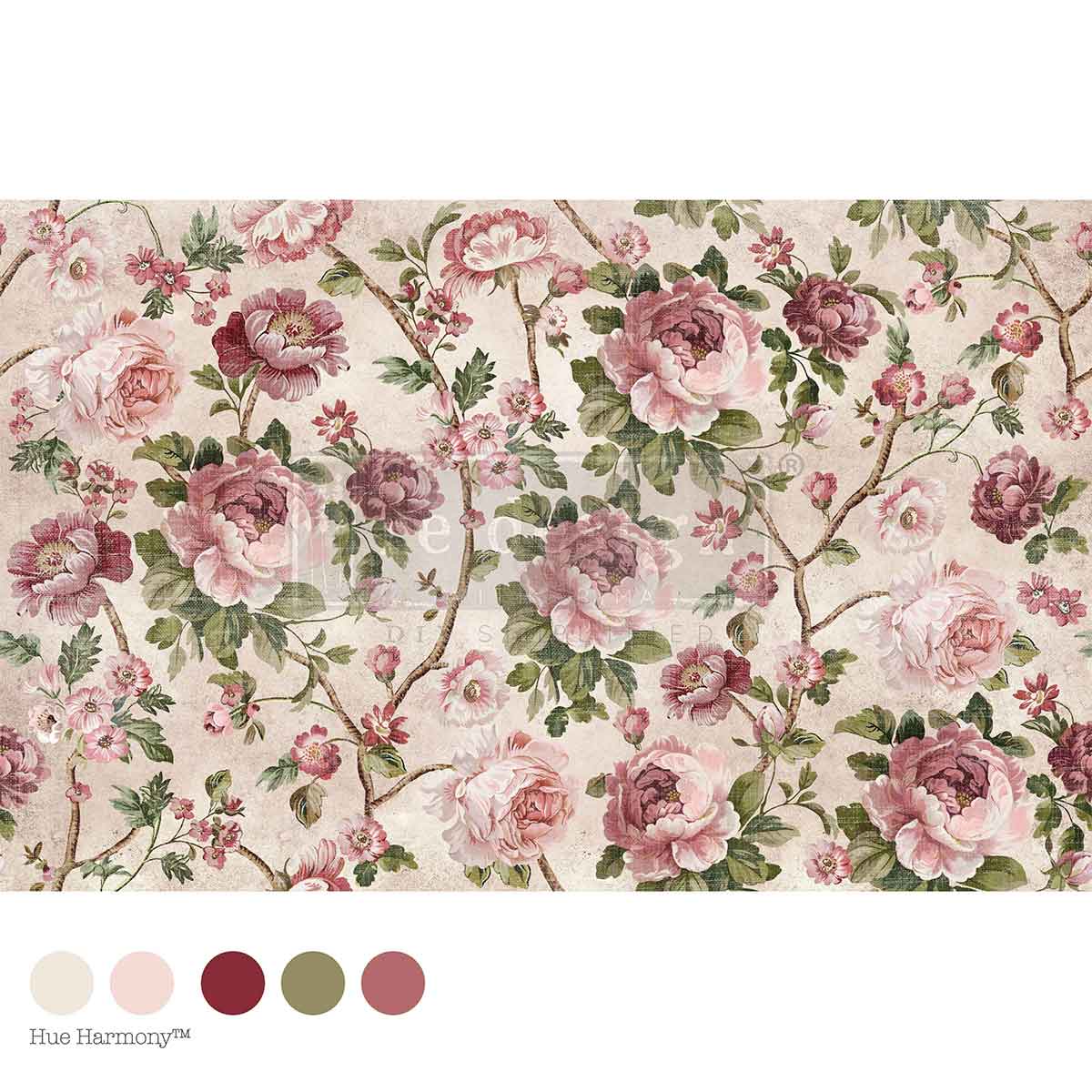 Timeless Blooms A3 Fiber Tissue Decoupage Paper 1 sheet KACHA