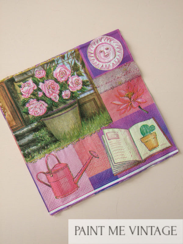 Watering Can Bright Napkin for Decoupage