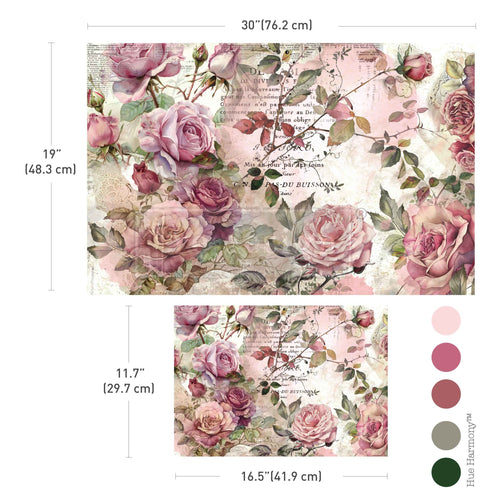Dusty Velvet Mauve Decoupage Fiber Paper 2 sheet set Double Delight floral