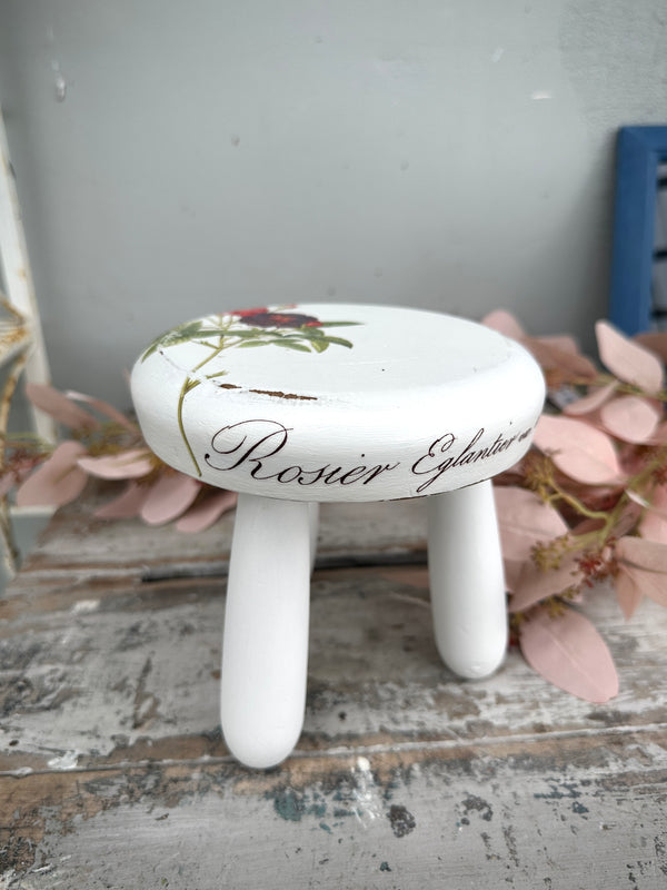 Small wood decor stool with floral