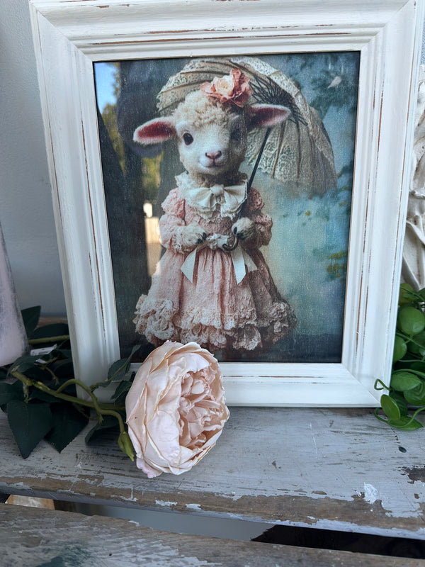 Pink dress lamb Artwork framed