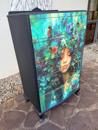 Lila II Botanical Black Noir Decoupage Tallboy 
