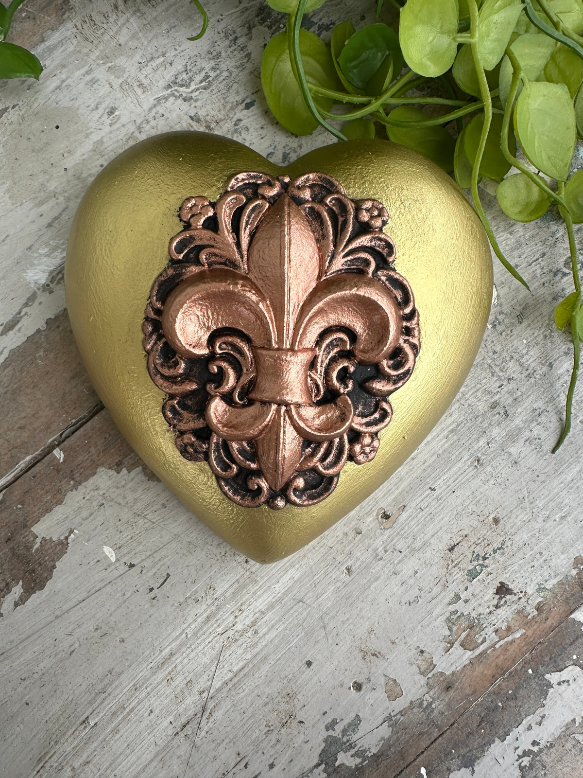Wall heart Gold & Copper Fleur de Lys