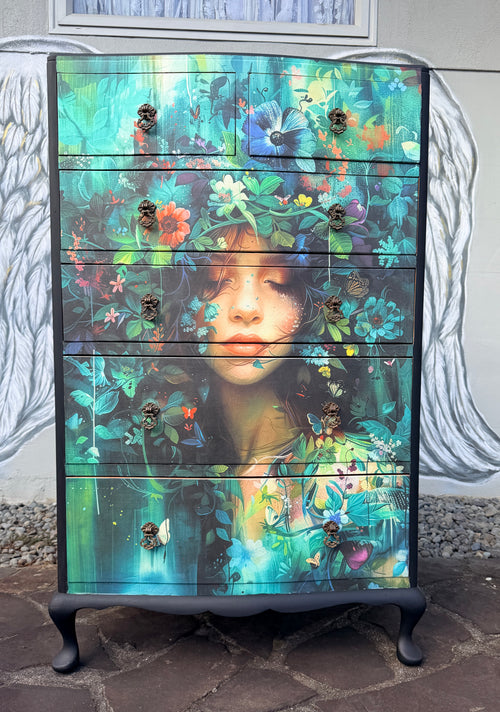 Lila II Botanical Black Noir Decoupage Tallboy 