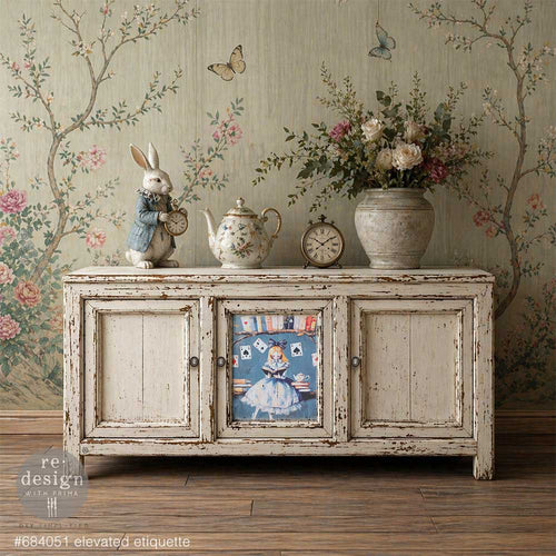 Elevated Etiquette A2 Fiber Decoupage Paper 1 sheet alice woderland