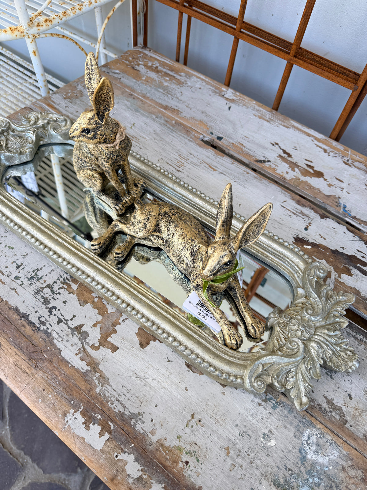 Silver tone Filigree Mirror / tray