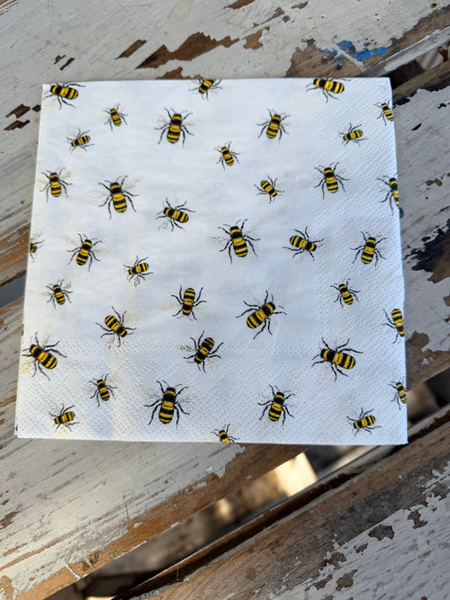 Lovely White Bees Napkin for Decoupage
