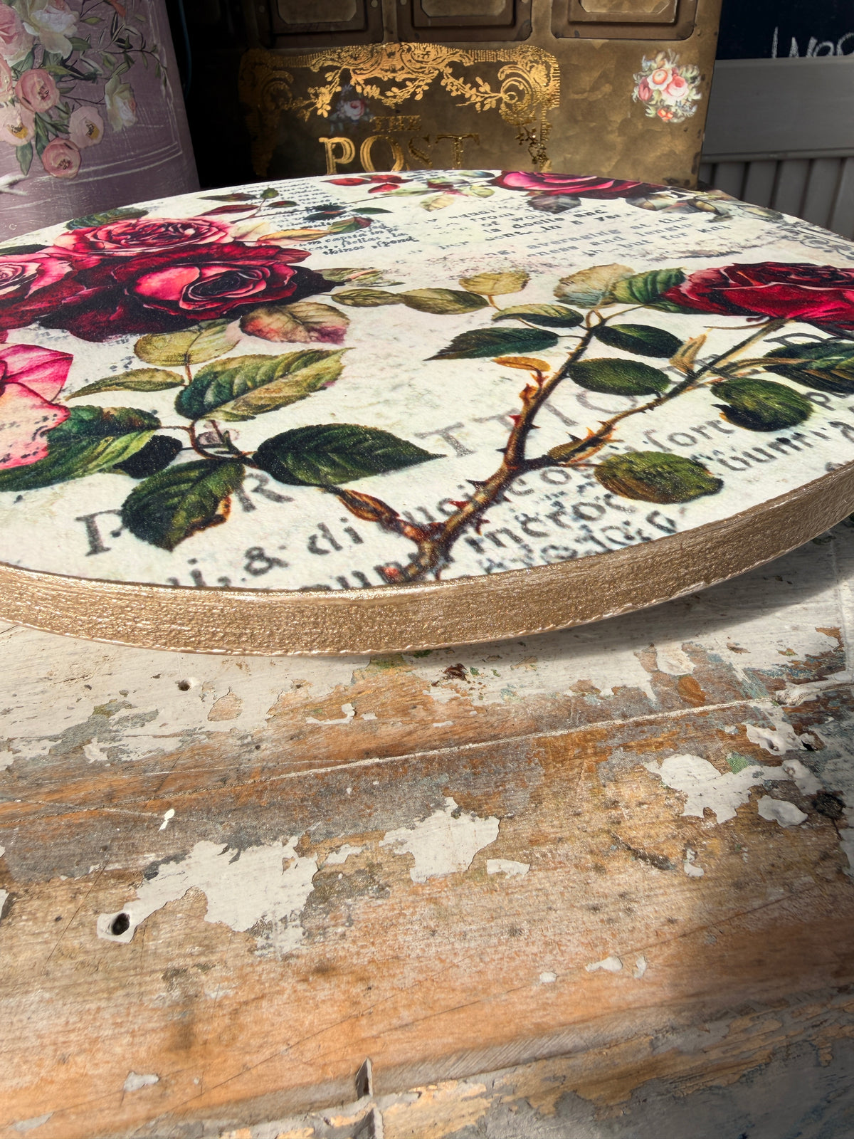 Lazy Susan Crimson Roses