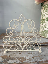 Metal picture or book upright holder in antique white