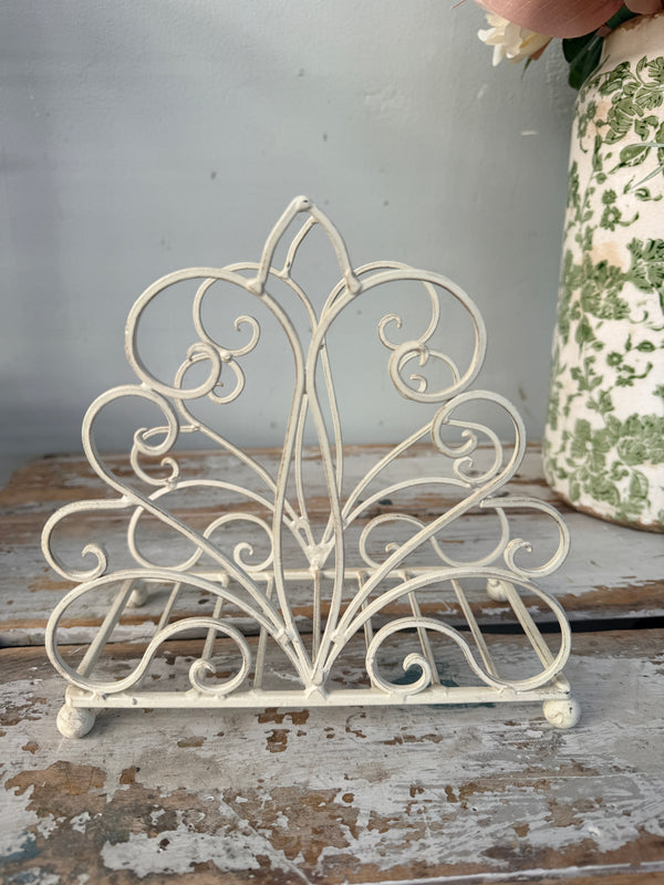 Metal picture or book upright holder in antique white