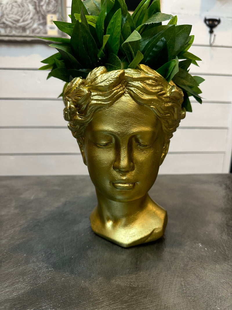 Grecian Lady Head Planter / Vase Indie Gold metallic