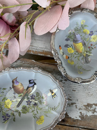 Birds & Bees painted silverware trinket bowl