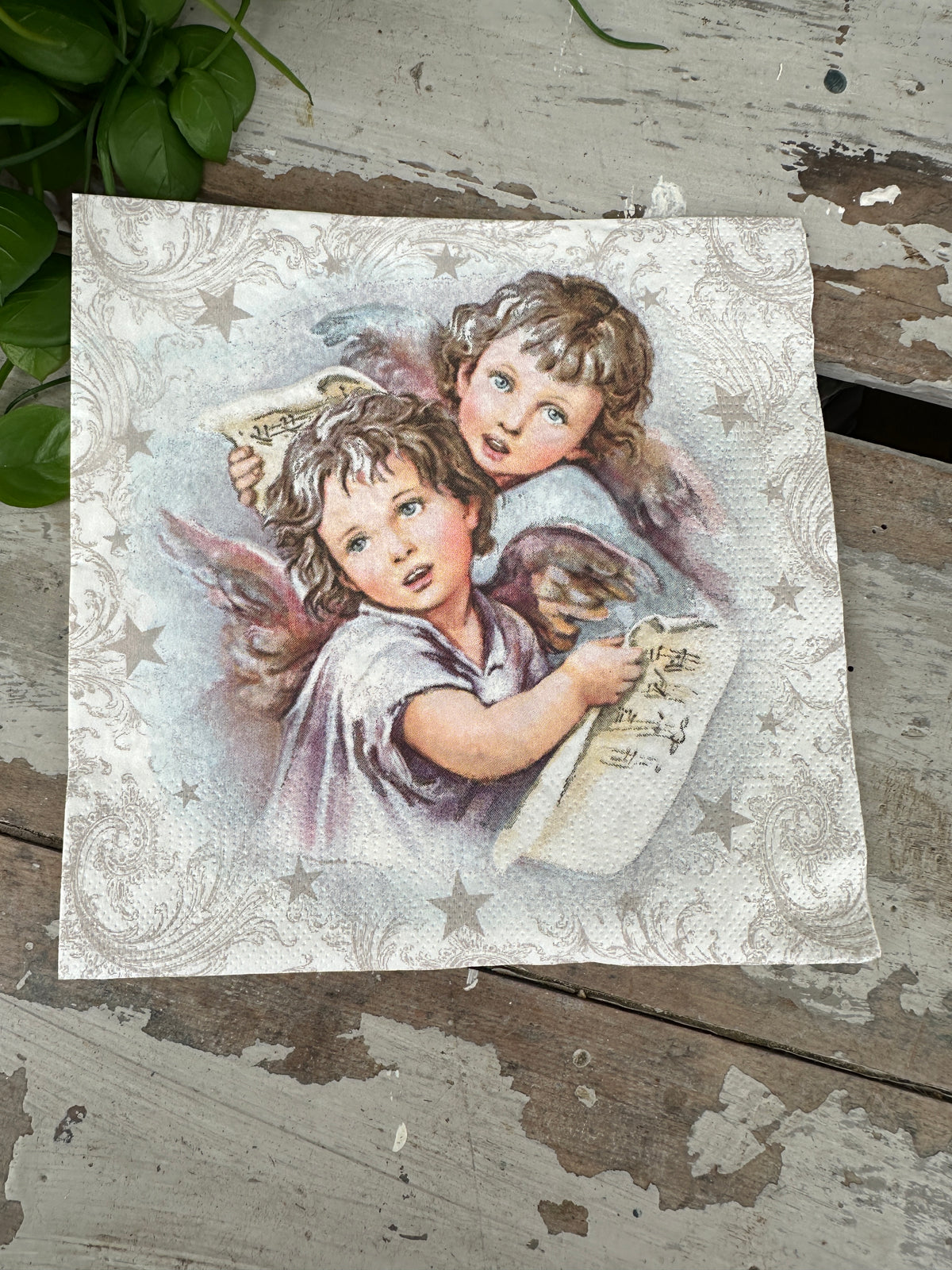 Two Christmas Angels Singing Napkin for Decoupage