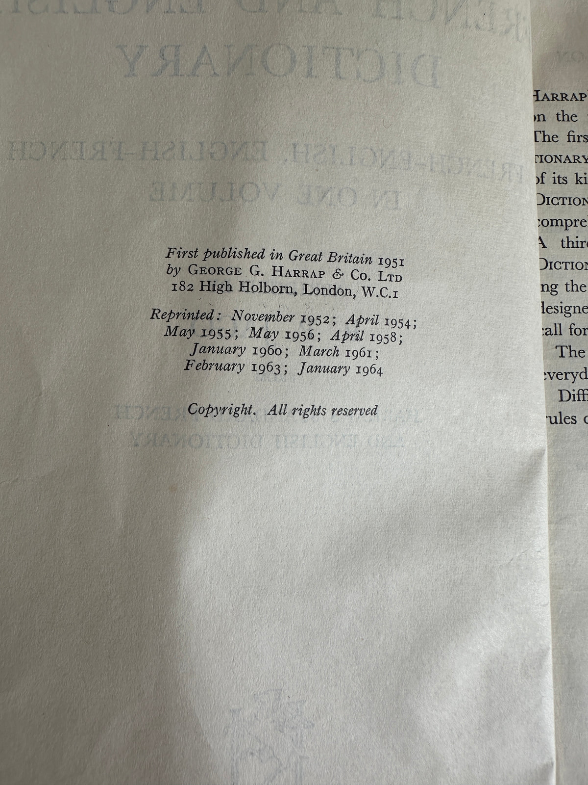 Harrups Pocket French & English Dictionary Vintage Book red