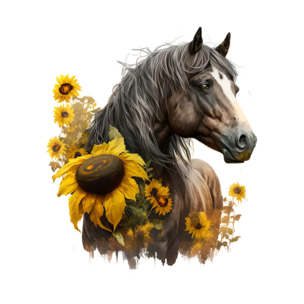 Horse with sunflowers on a white background Sunflower Horse White Cloud Transfer