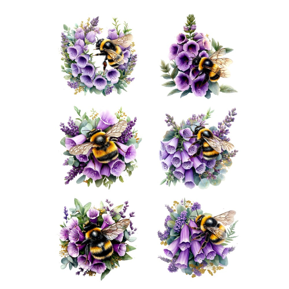 Foxglove and Bee White Cloud Transfer