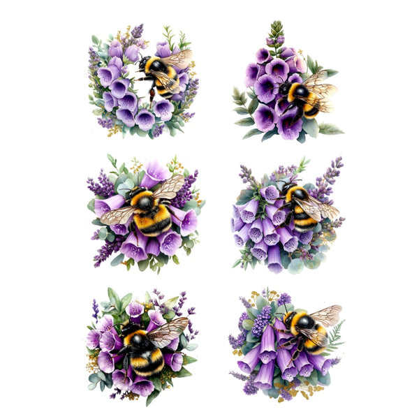 Foxglove and Bee White Cloud Transfer
