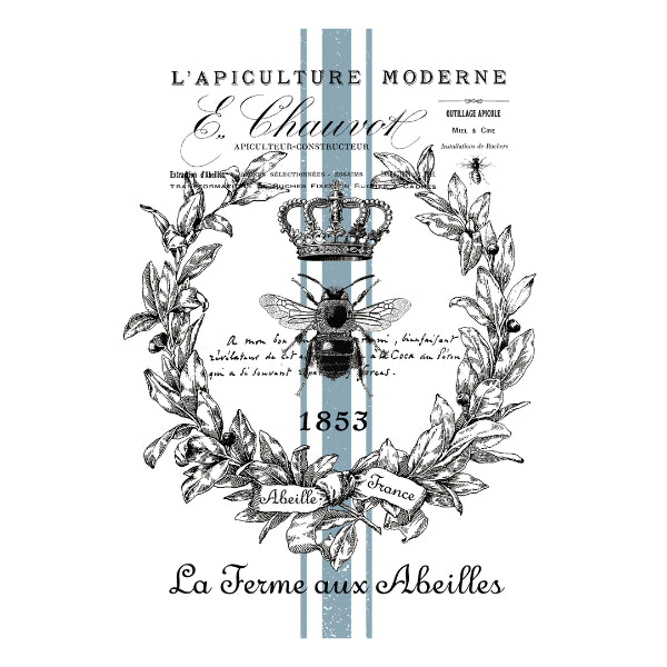 French Bee with Grain sack Stripes White Cloud Transfer