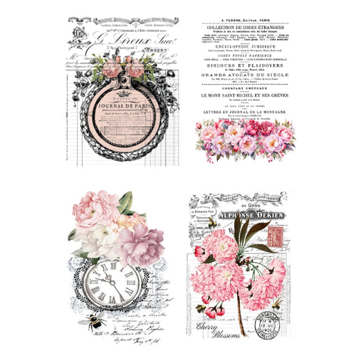 Decorative design with floral elements and vintage text on a white background Floral and Script mixed 4 White Cloud Transfer