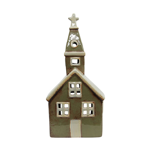 French Country Alsace Tea Light Church Olive Green