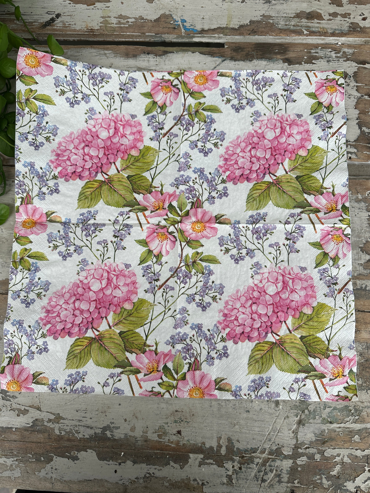 Pink hydrangea & forget me nots Napkin for Decoupage