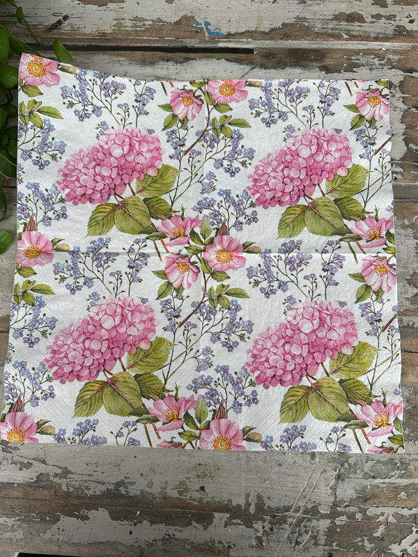 Pink hydrangea & forget me nots Napkin for Decoupage