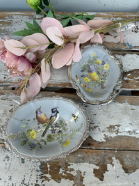 Birds & Bees painted silverware trinket bowl
