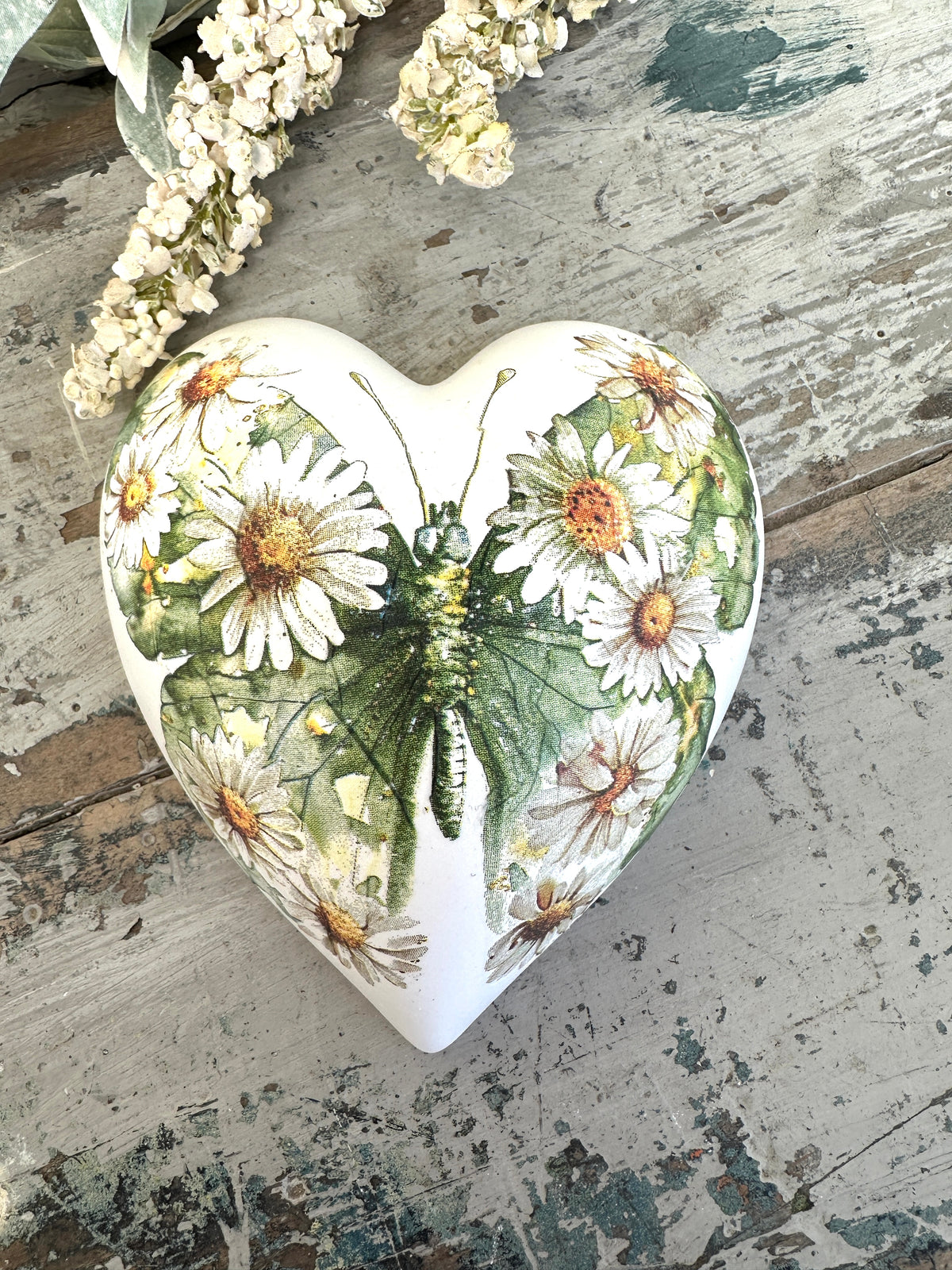Green Butterfly Ceramic Heart