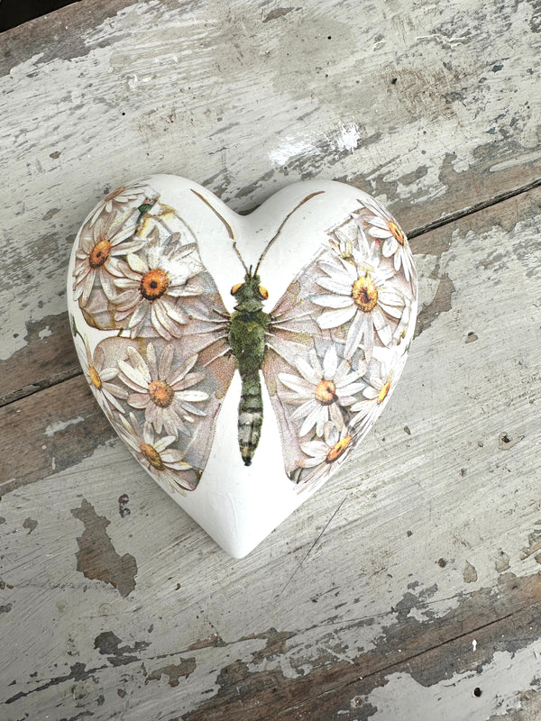 White Butterfly Ceramic Heart