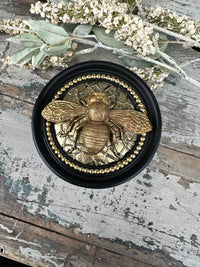 Gold Bee & Black round box with lid