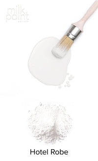 Milk paint with a brush on a white background, labeled 'Hotel Robe'. Hotel Robe Fusion Milk Paint