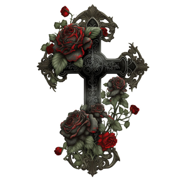 Gothic Cross Reds White Cloud Transfer