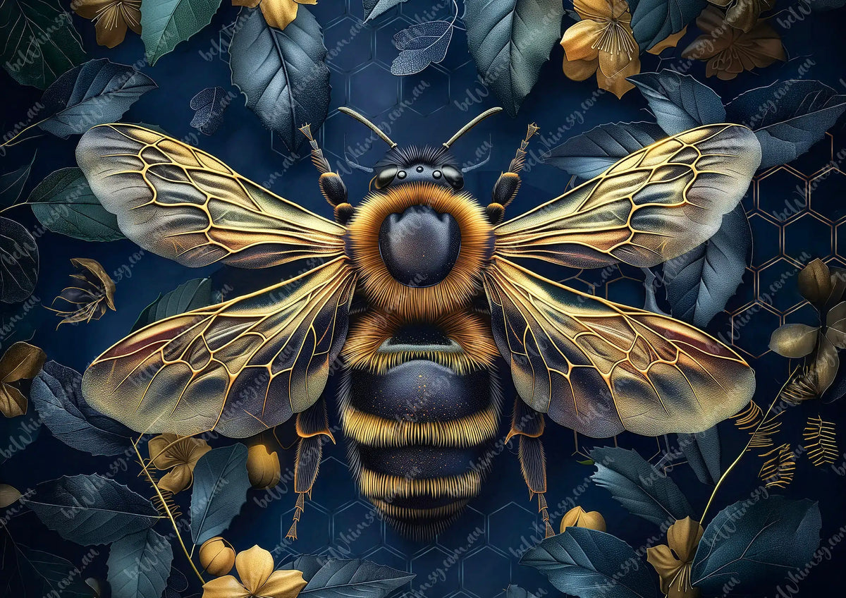 golden honey bee Hex Bee Mulberry Decoupage Paper