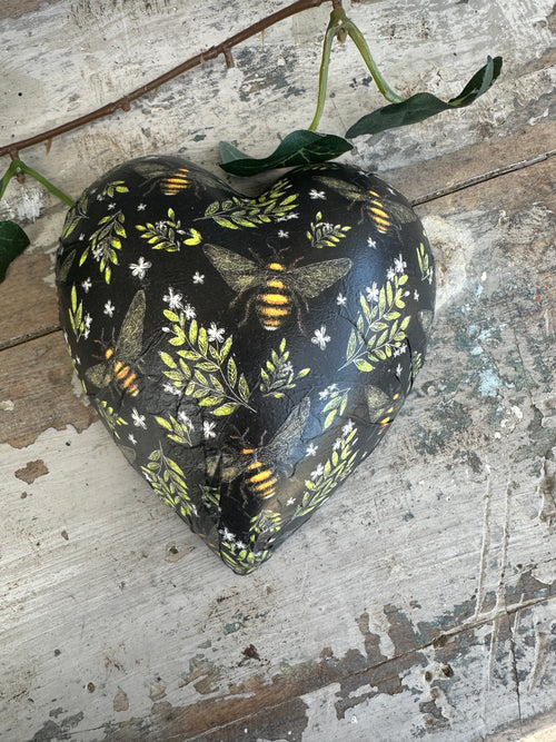 Bees on Black Ceramic Heart
