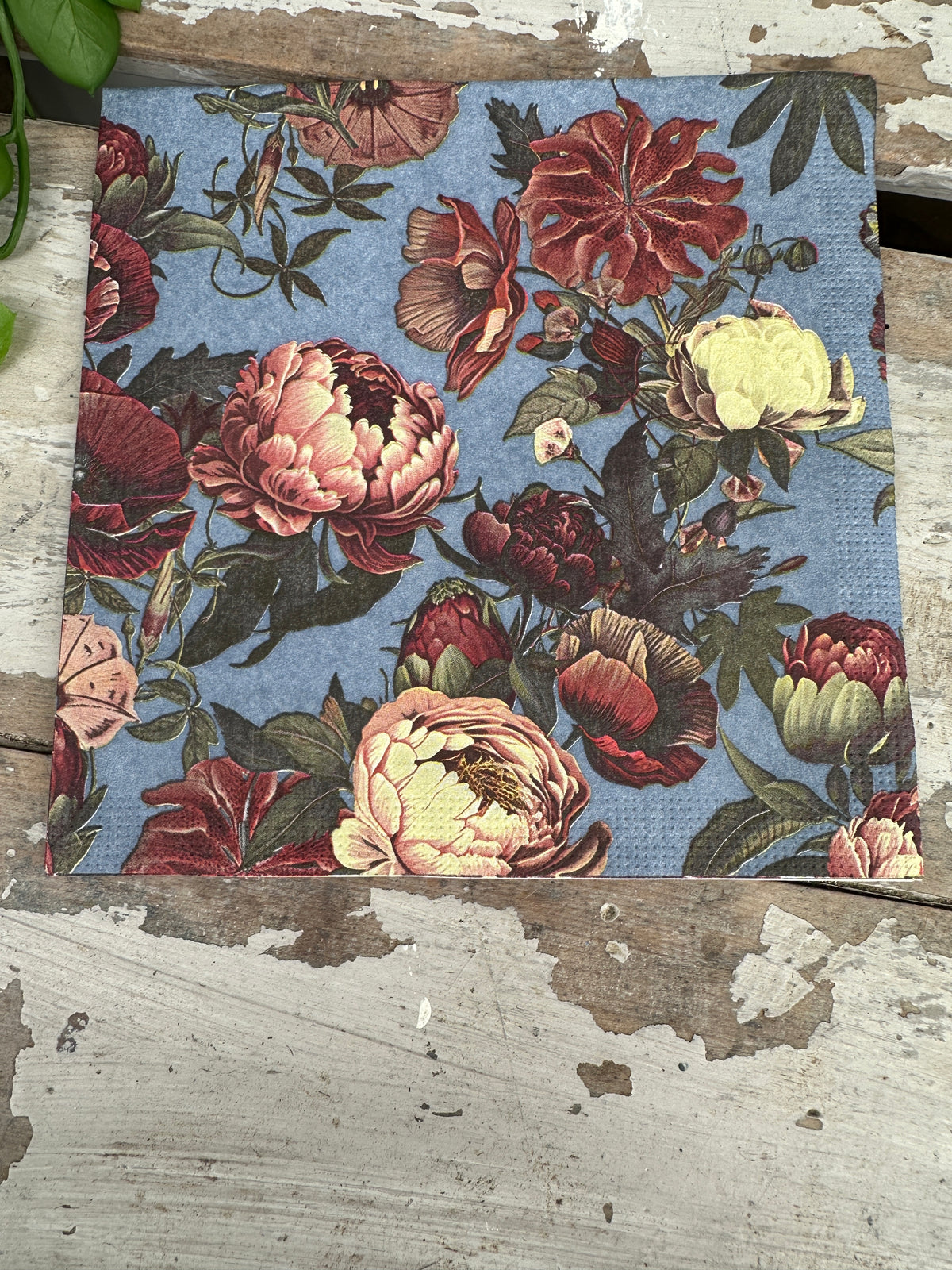 Blue & Burgundy floral Napkin for Decoupage
