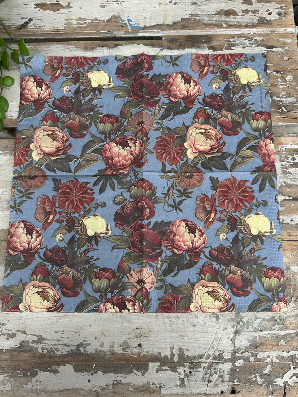 Blue & Burgundy floral Napkin for Decoupage