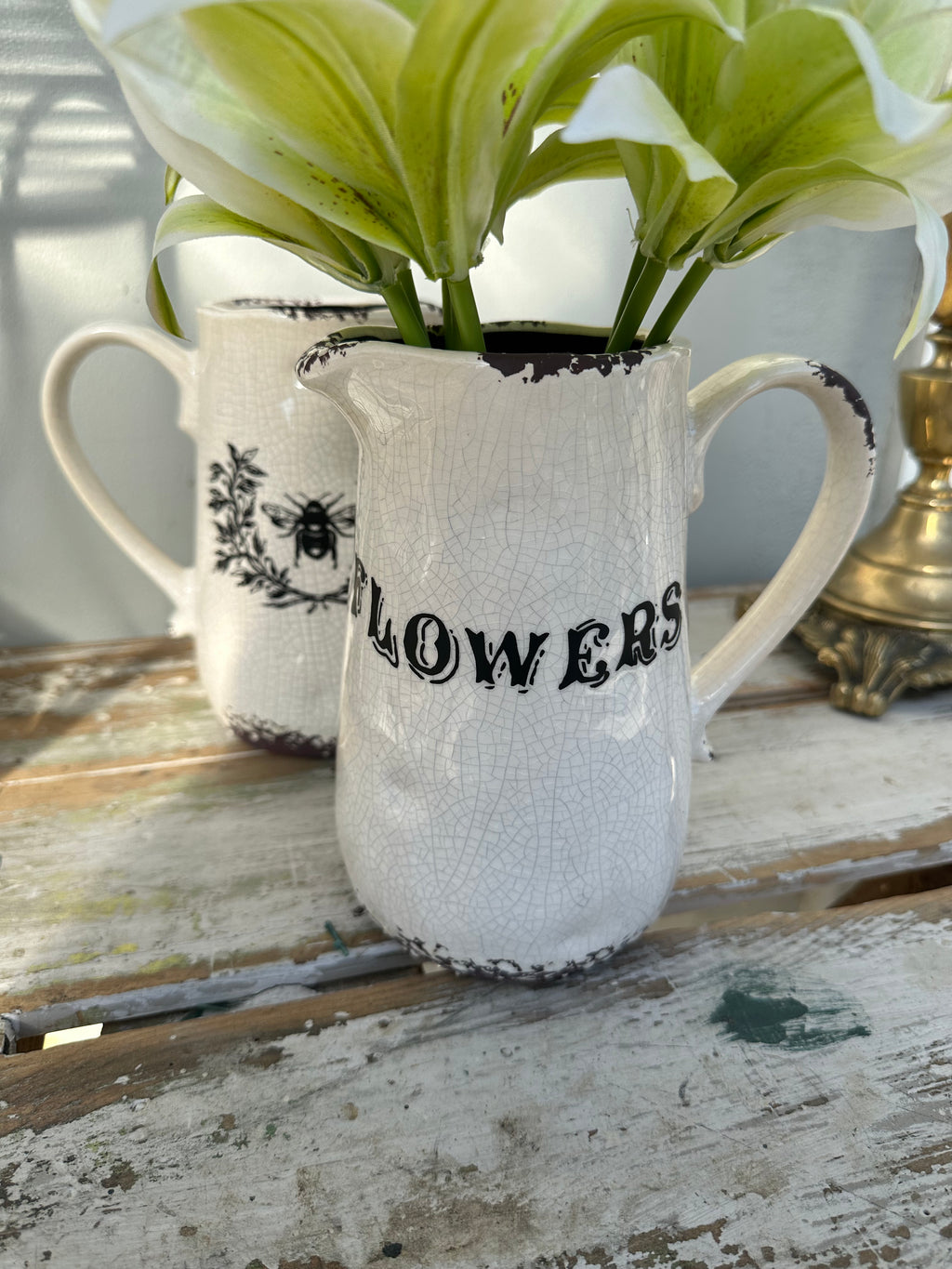 Westminster Jug cream small w Flower typography
