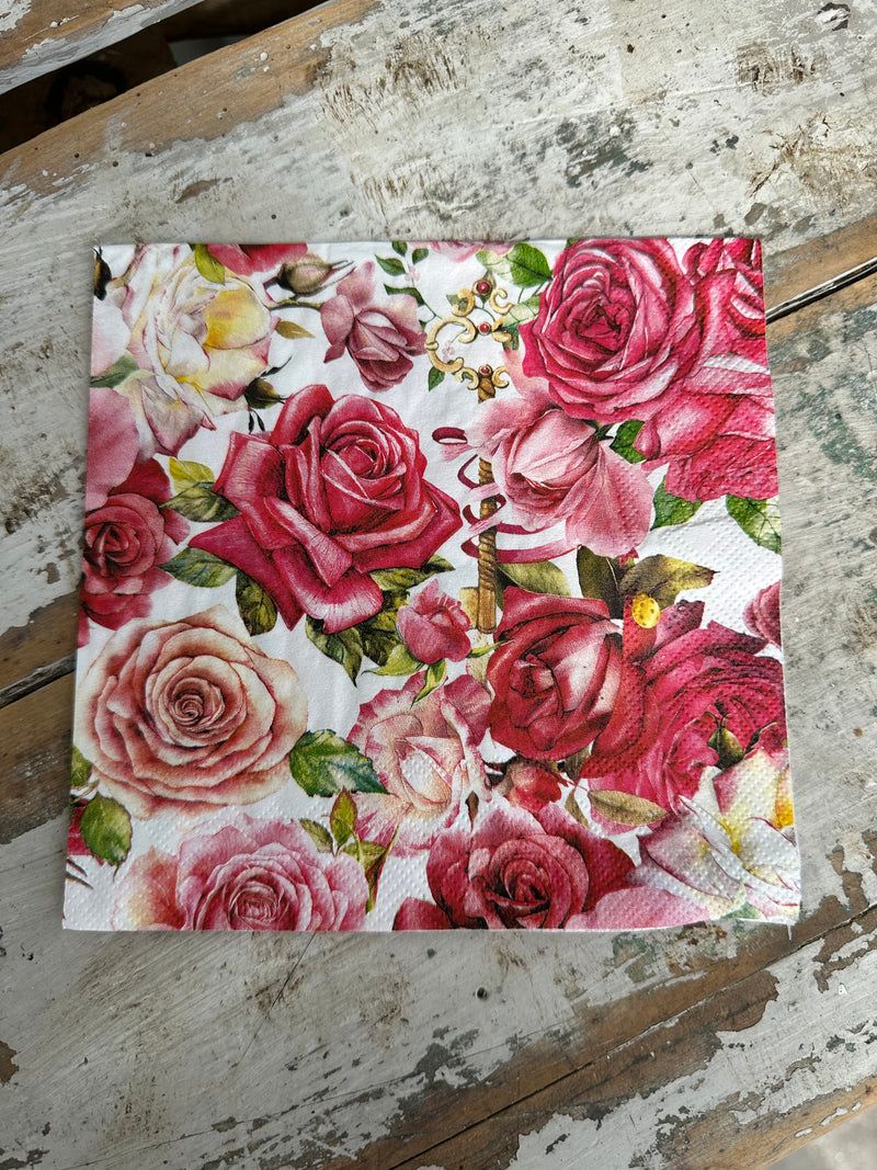 Royal Pink Roses Napkin for Decoupage