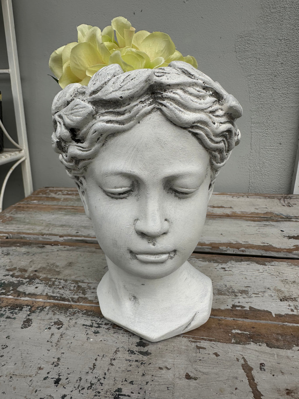 Grecian Lady Head Planter / Vase Rustic White painted