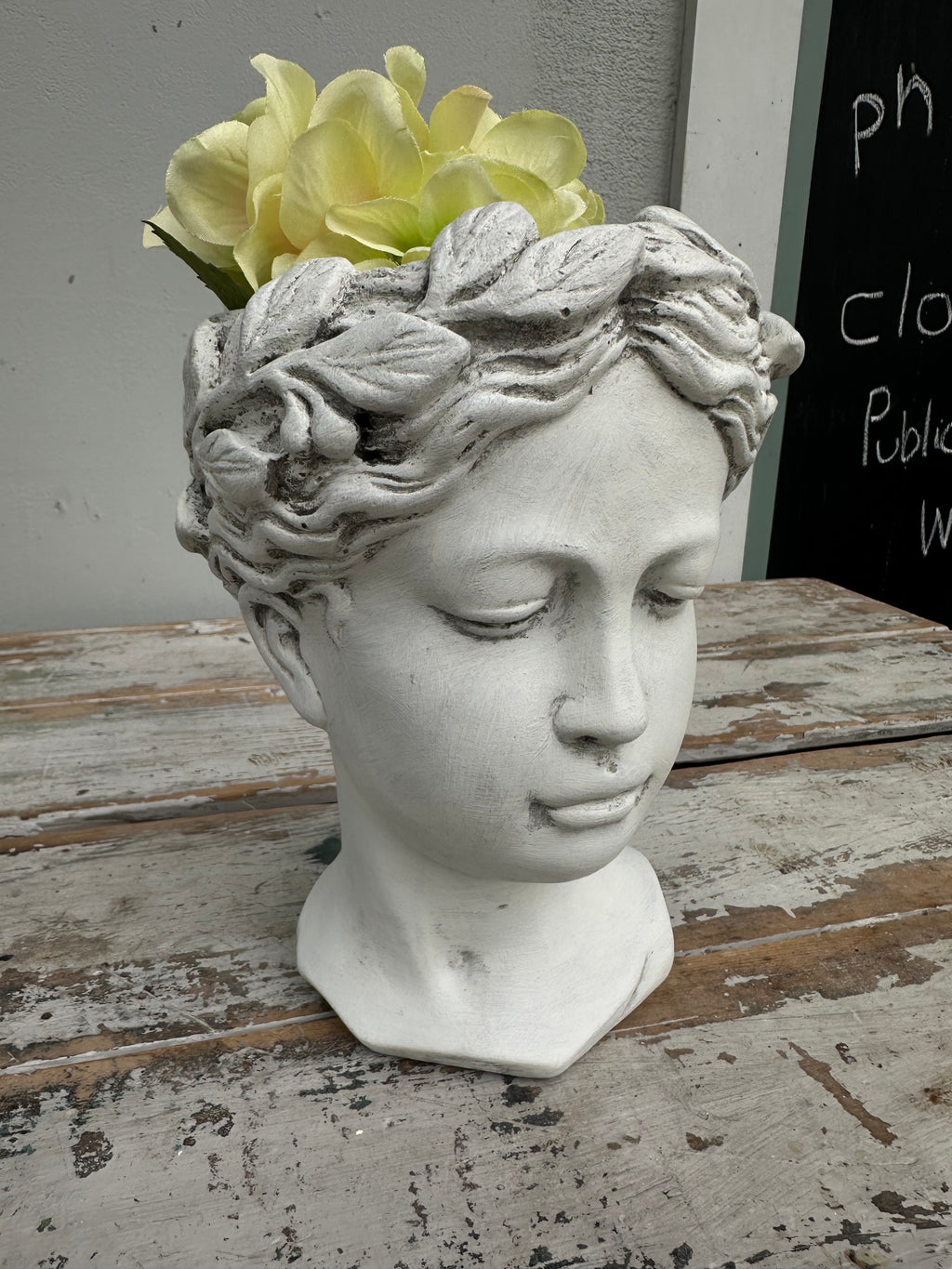Grecian Lady Head Planter / Vase Rustic White painted