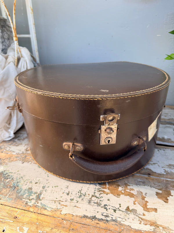 Hat Box Suitcase Vintage Brown Leather