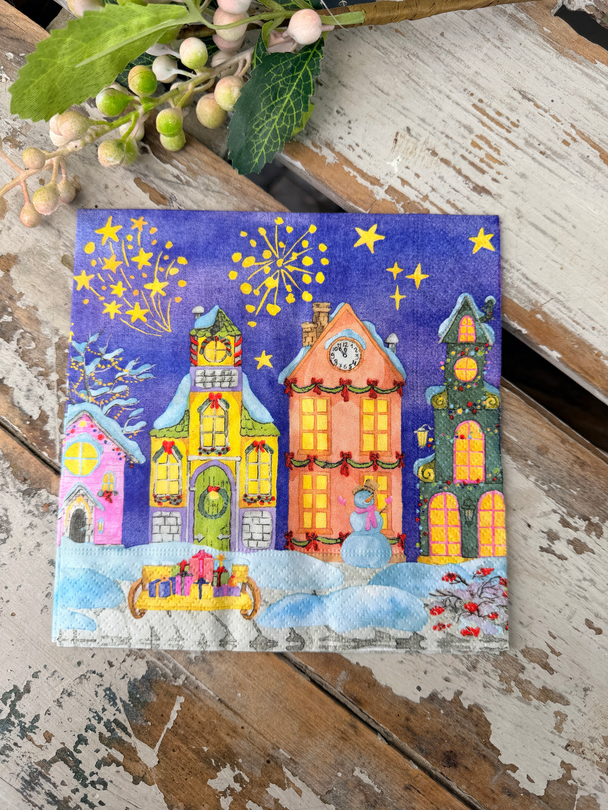 Christmas Village Napkin for Decoupage