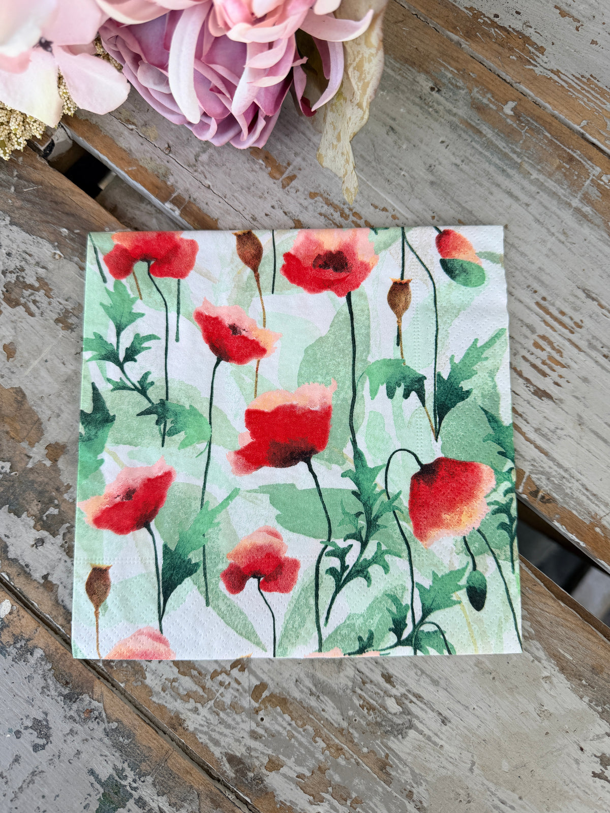 Washed Poppies Napkin for Decoupage