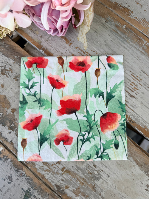 Washed Poppies Napkin for Decoupage