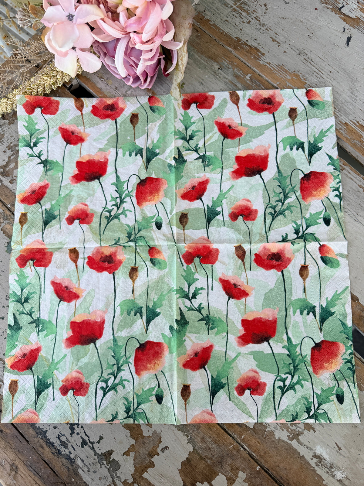 Washed Poppies Napkin for Decoupage